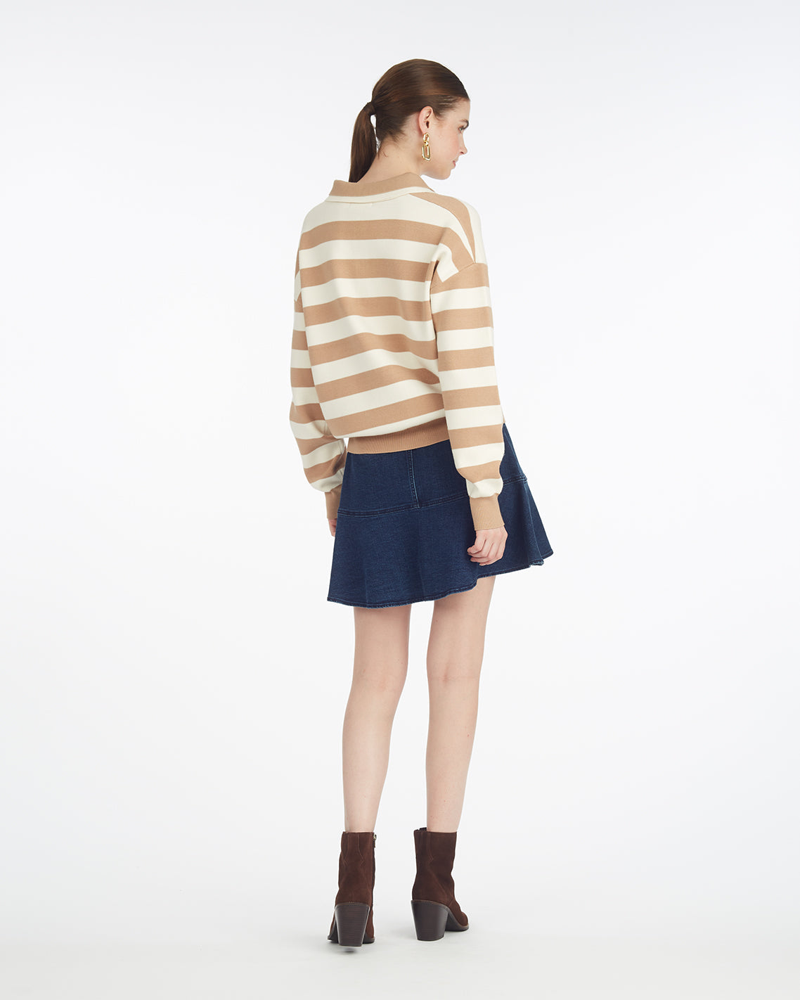 Draper James Sesame_Gardenia Double Johnny Collar Rugby Stripe Pullover – Alternate
