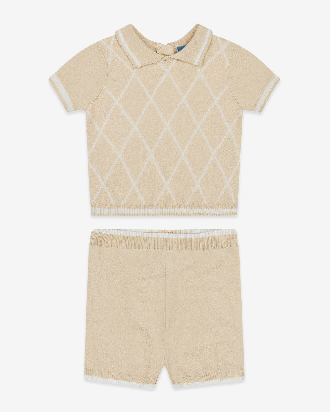 Draper James Beige Argyle Polo Sweater Short Set in Beige