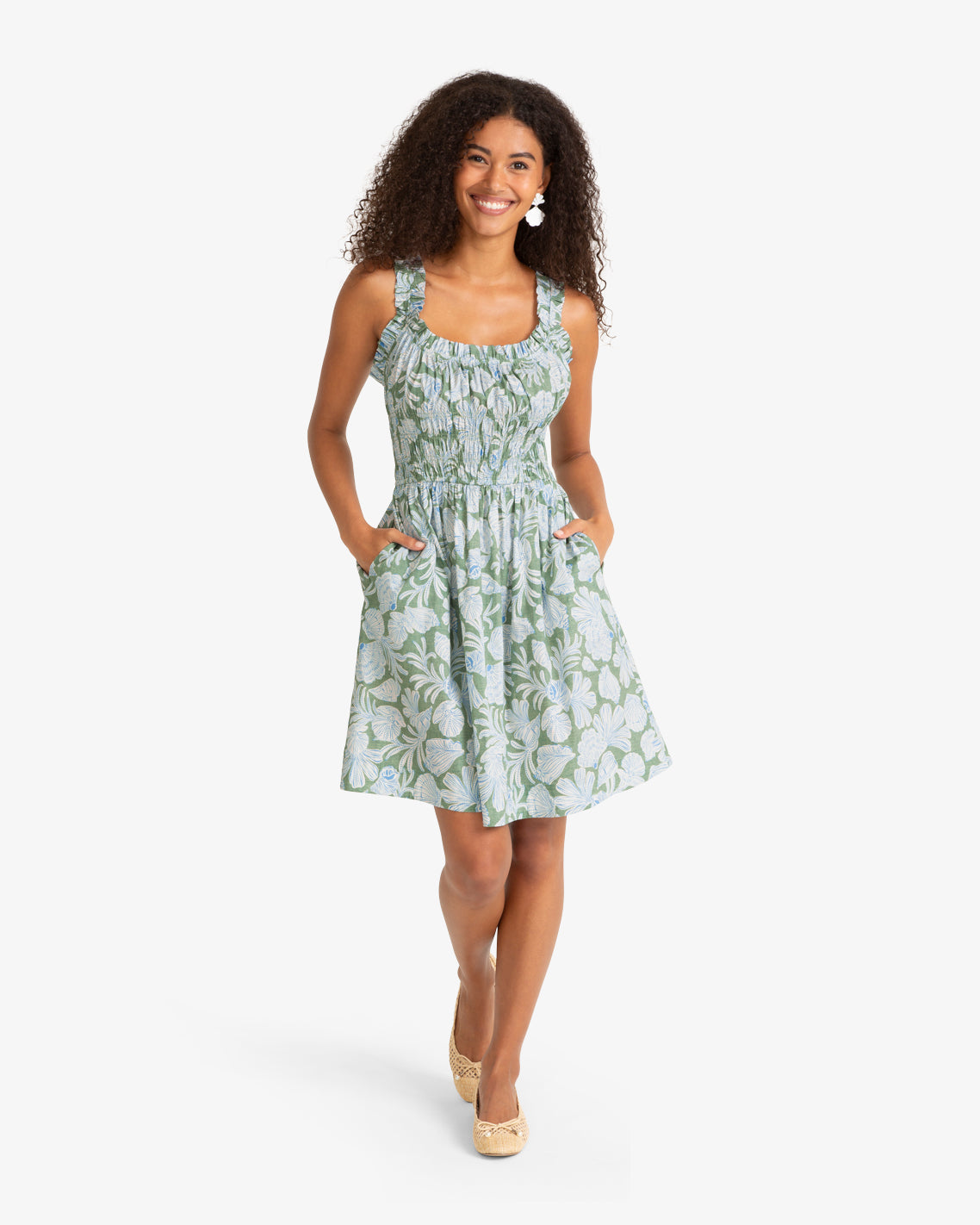Draper James Green Multi Morgan Mini Dress in Two Tone Shell