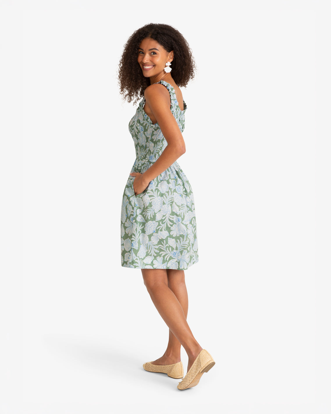 Draper James Green Multi Morgan Mini Dress in Two Tone Shell