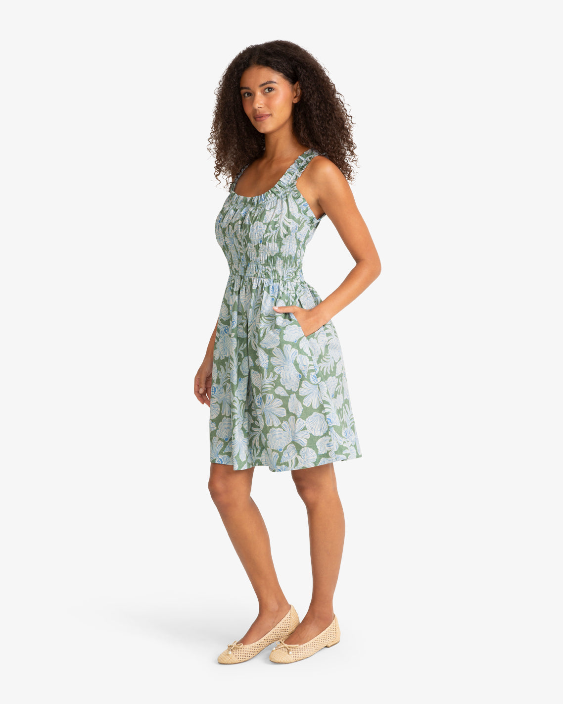 Draper James Green Multi Morgan Mini Dress in Two Tone Shell