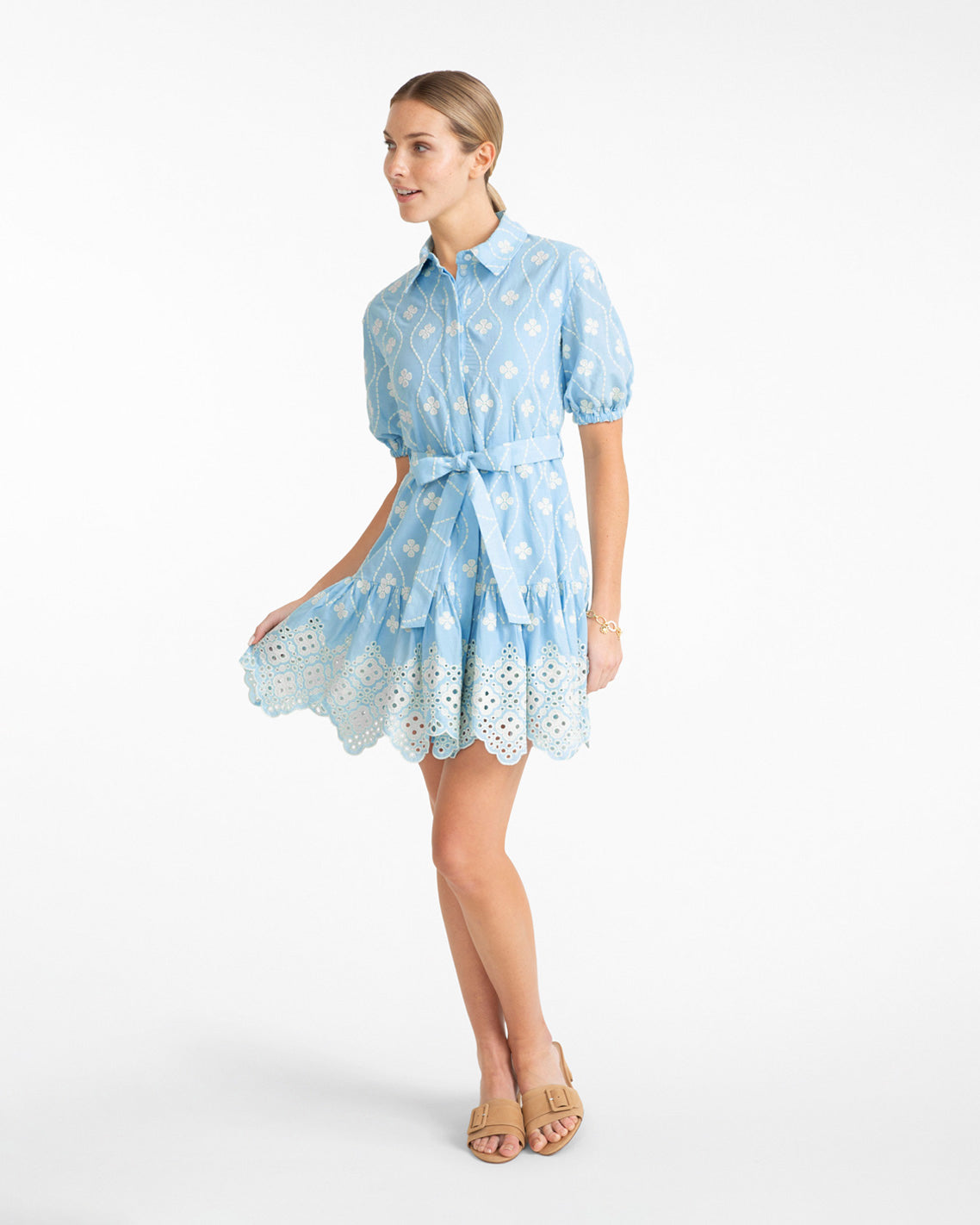Draper James Blue Multi Kallie Mini Dress in Eyelet Embroidery