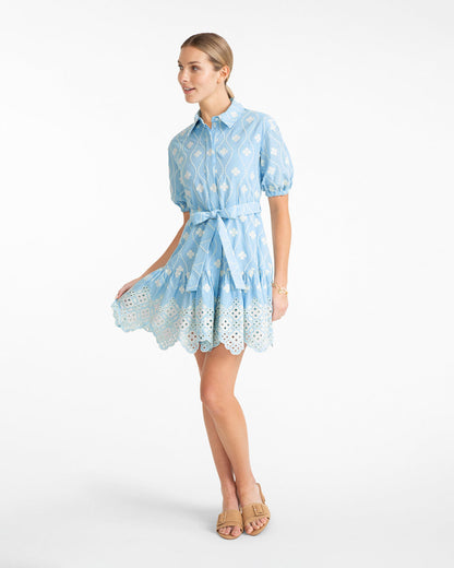 Draper James Blue Multi Kallie Mini Dress in Eyelet Embroidery