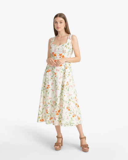 Draper James Orange Radley Sleeveless Midi Dress in Floral