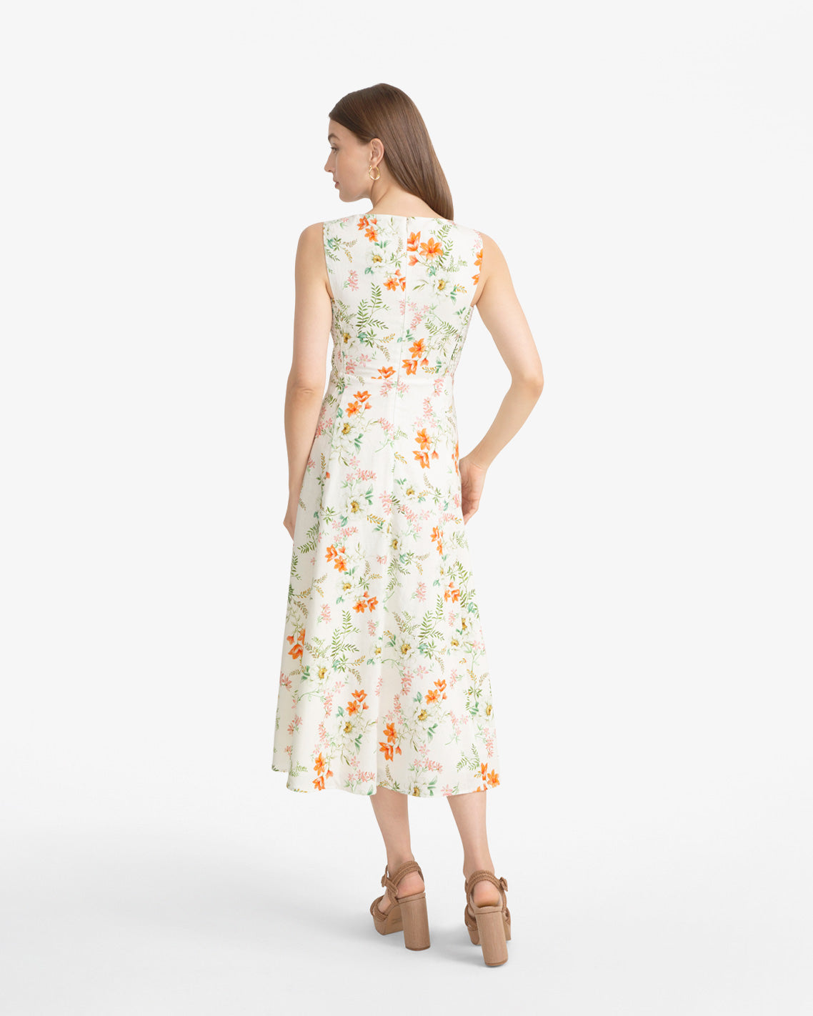 Draper James Orange Radley Sleeveless Midi Dress in Floral