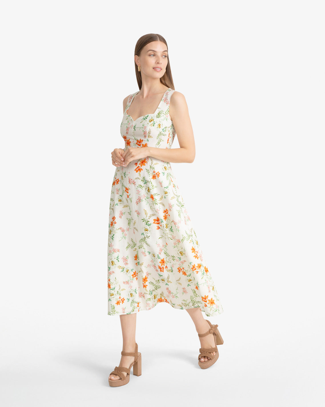 Draper James Orange Radley Sleeveless Midi Dress in Floral