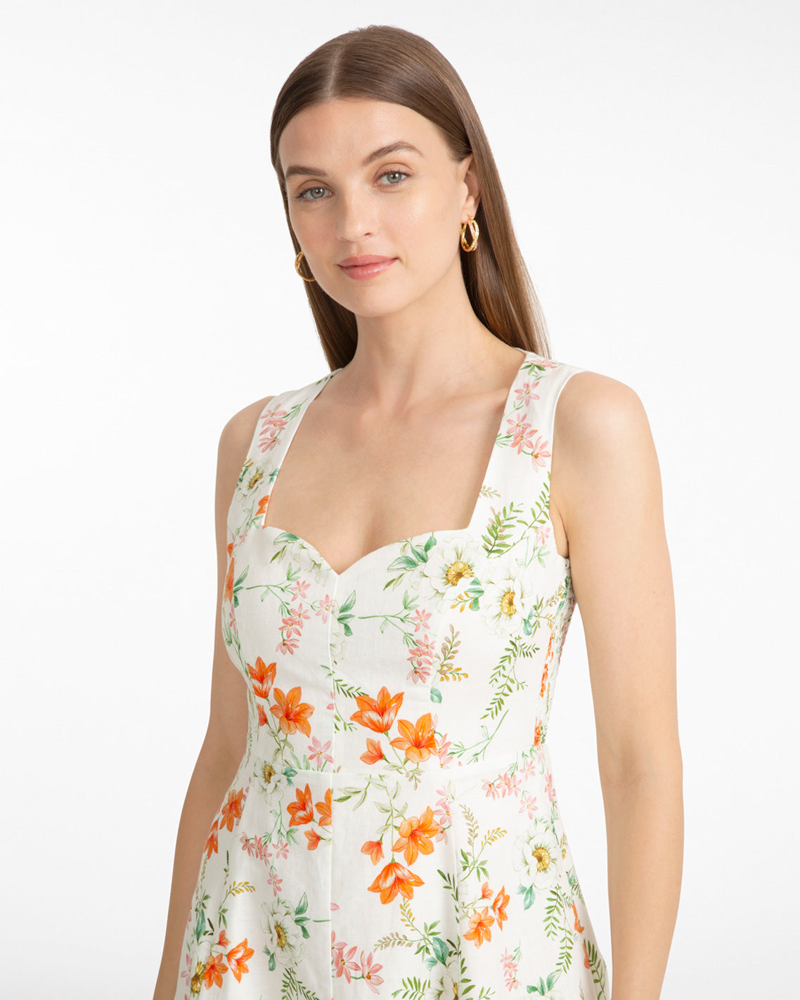 Draper James Orange Radley Sleeveless Midi Dress in Floral