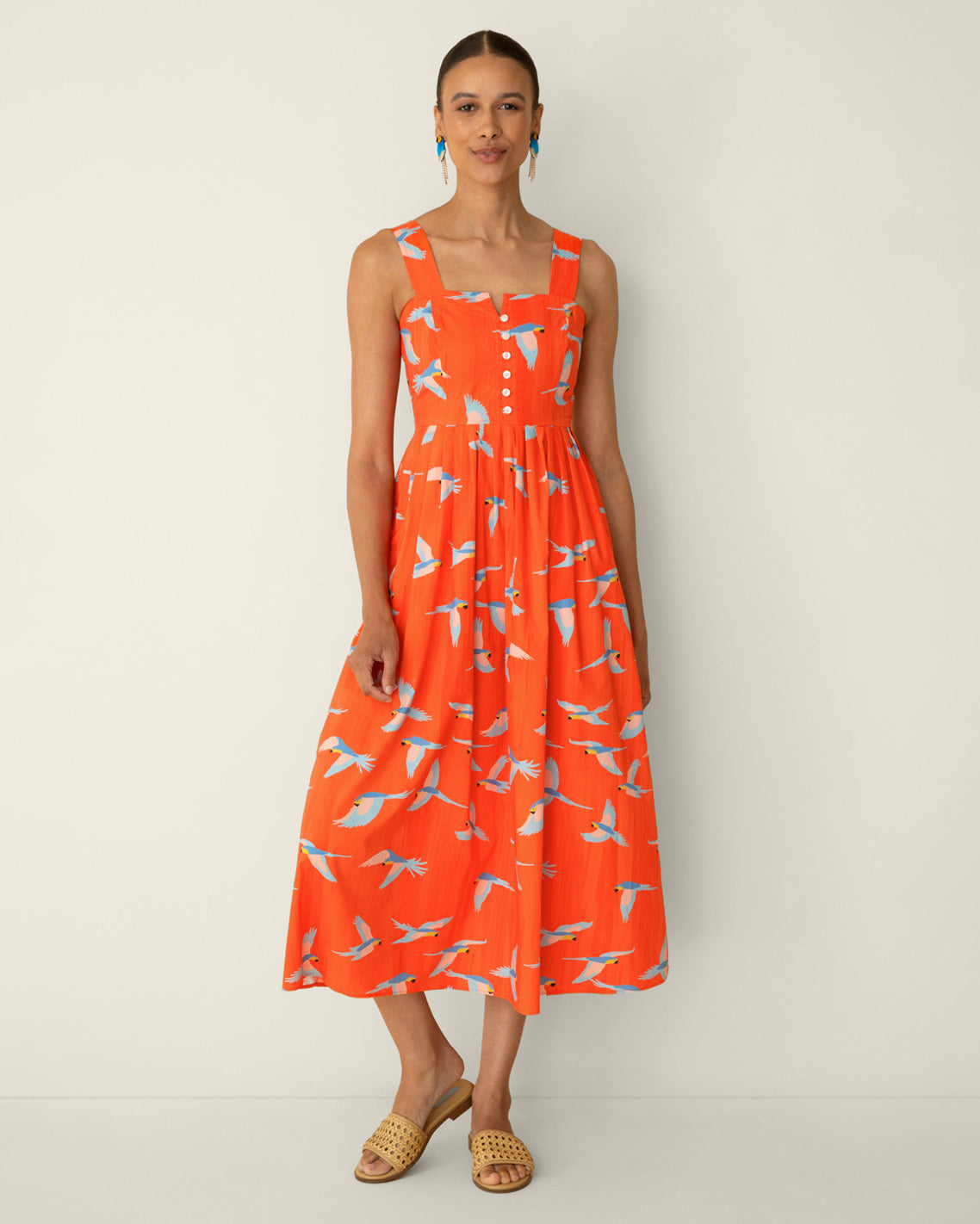 Draper James Multicolor Esme Midi Dress in Parrot Print
