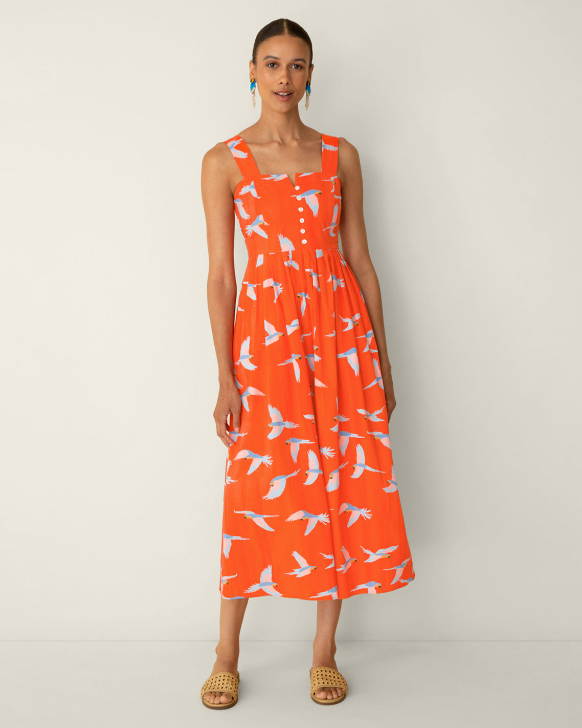 Draper James Multicolor Esme Midi Dress in Parrot Print