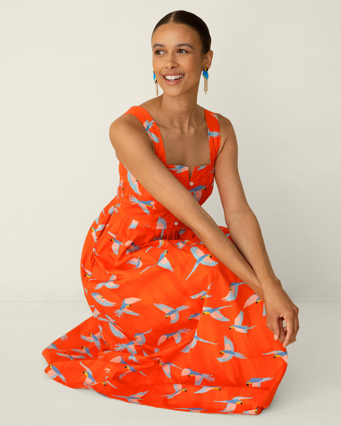 Draper James Multicolor Esme Midi Dress in Parrot Print