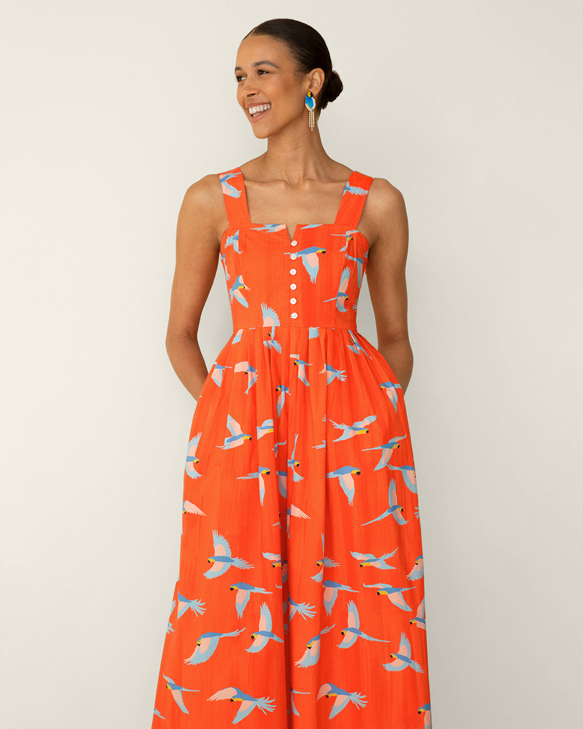 Draper James Multicolor Esme Midi Dress in Parrot Print