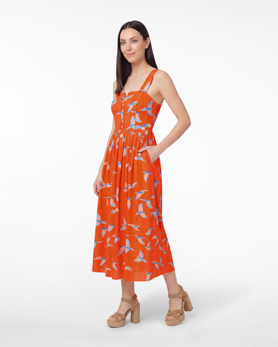 Draper James Multicolor Esme Midi Dress in Parrot Print