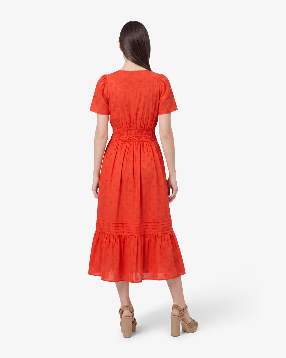 Draper James Lipstick Red Hollie Midi Dress in Embroidered Flower