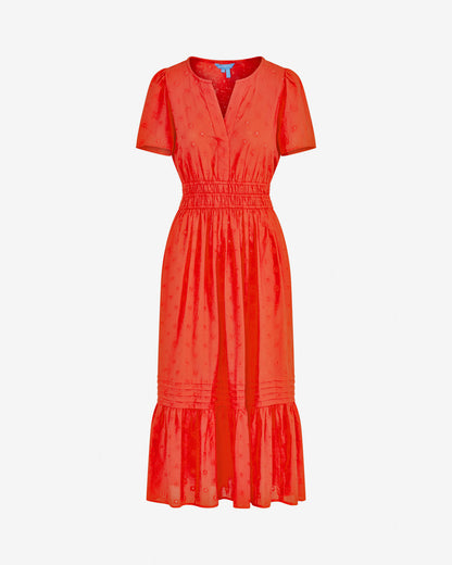 Draper James Lipstick Red Hollie Midi Dress in Embroidered Flower