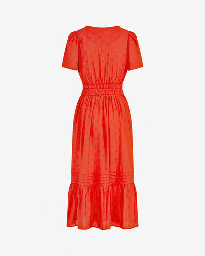 Draper James Lipstick Red Hollie Midi Dress in Embroidered Flower