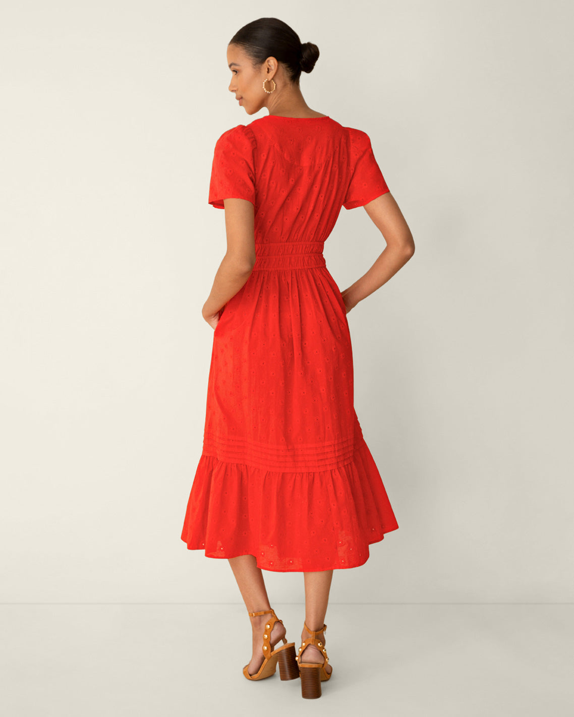 Draper James Lipstick Red Hollie Midi Dress in Embroidered Flower