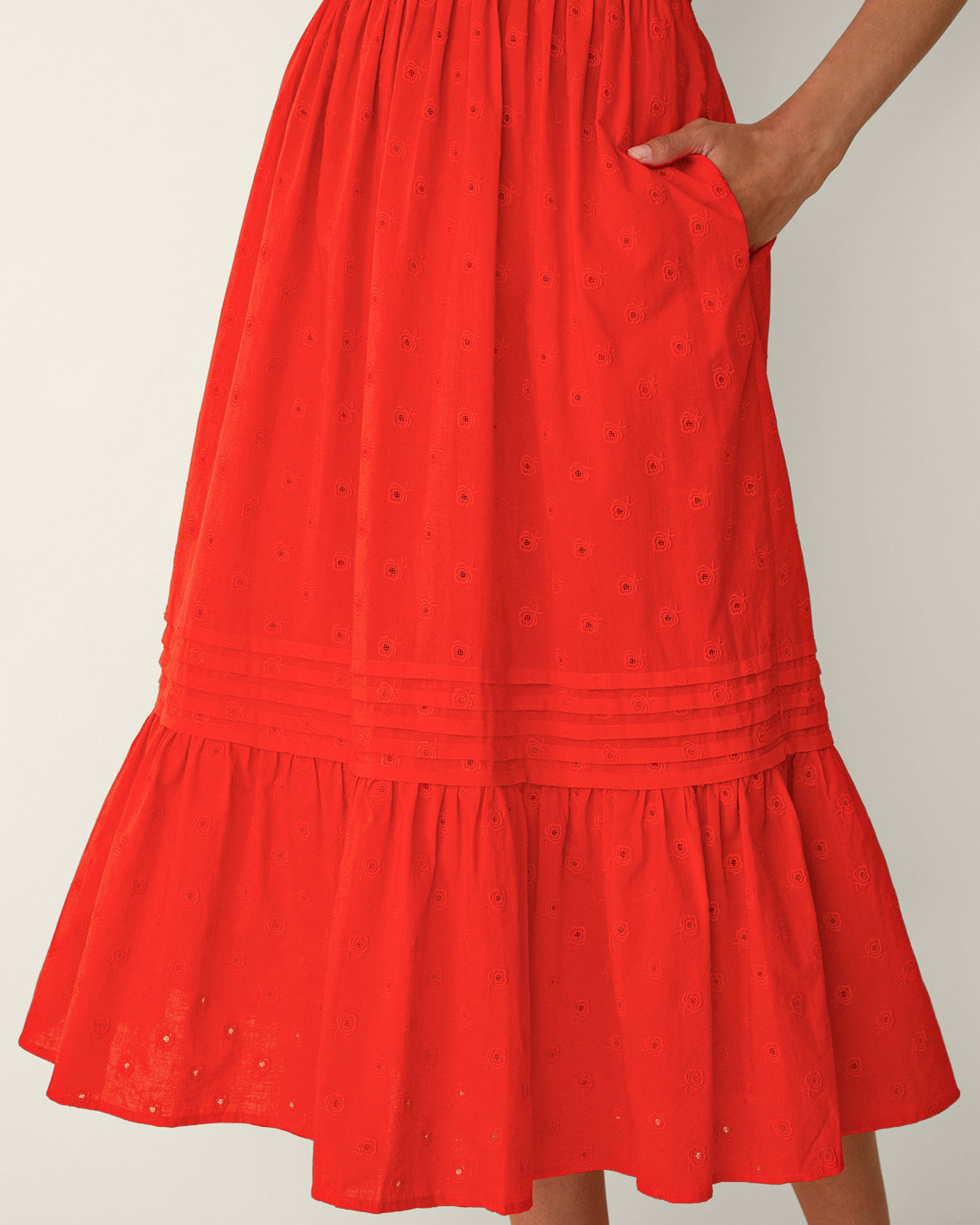 Draper James Lipstick Red Hollie Midi Dress in Embroidered Flower