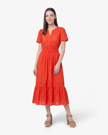 Draper James Lipstick Red Hollie Midi Dress in Embroidered Flower