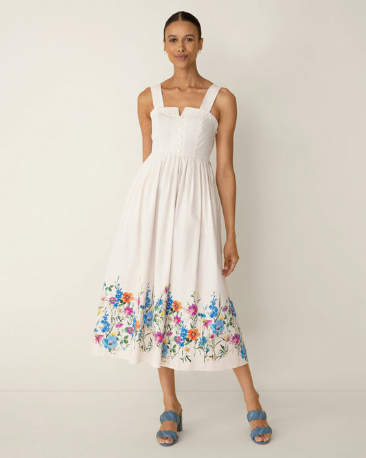 Draper James Tan Clarence Midi Dress in Summer Blooms
