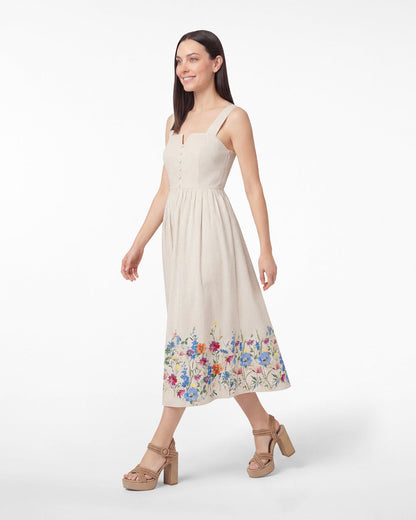 Draper James Tan Clarence Midi Dress in Summer Blooms