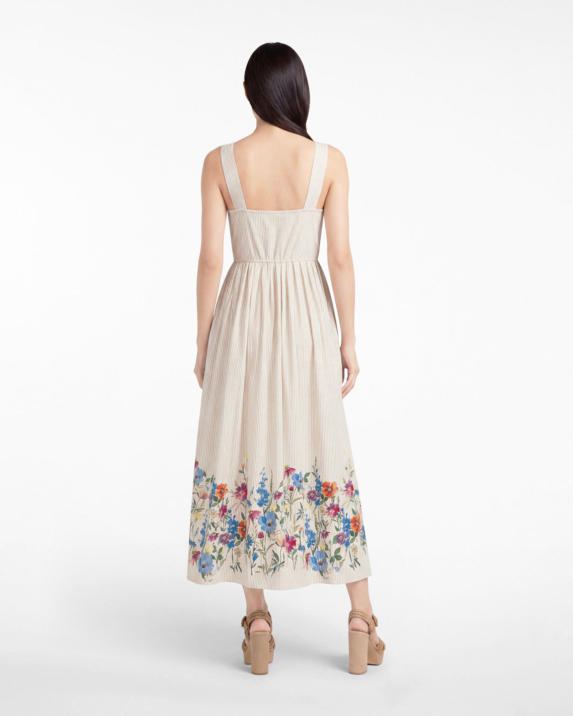 Draper James Tan Clarence Midi Dress in Summer Blooms