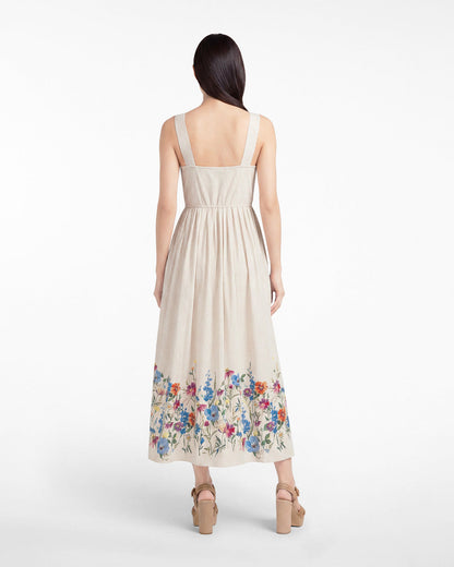 Draper James Tan Clarence Midi Dress in Summer Blooms