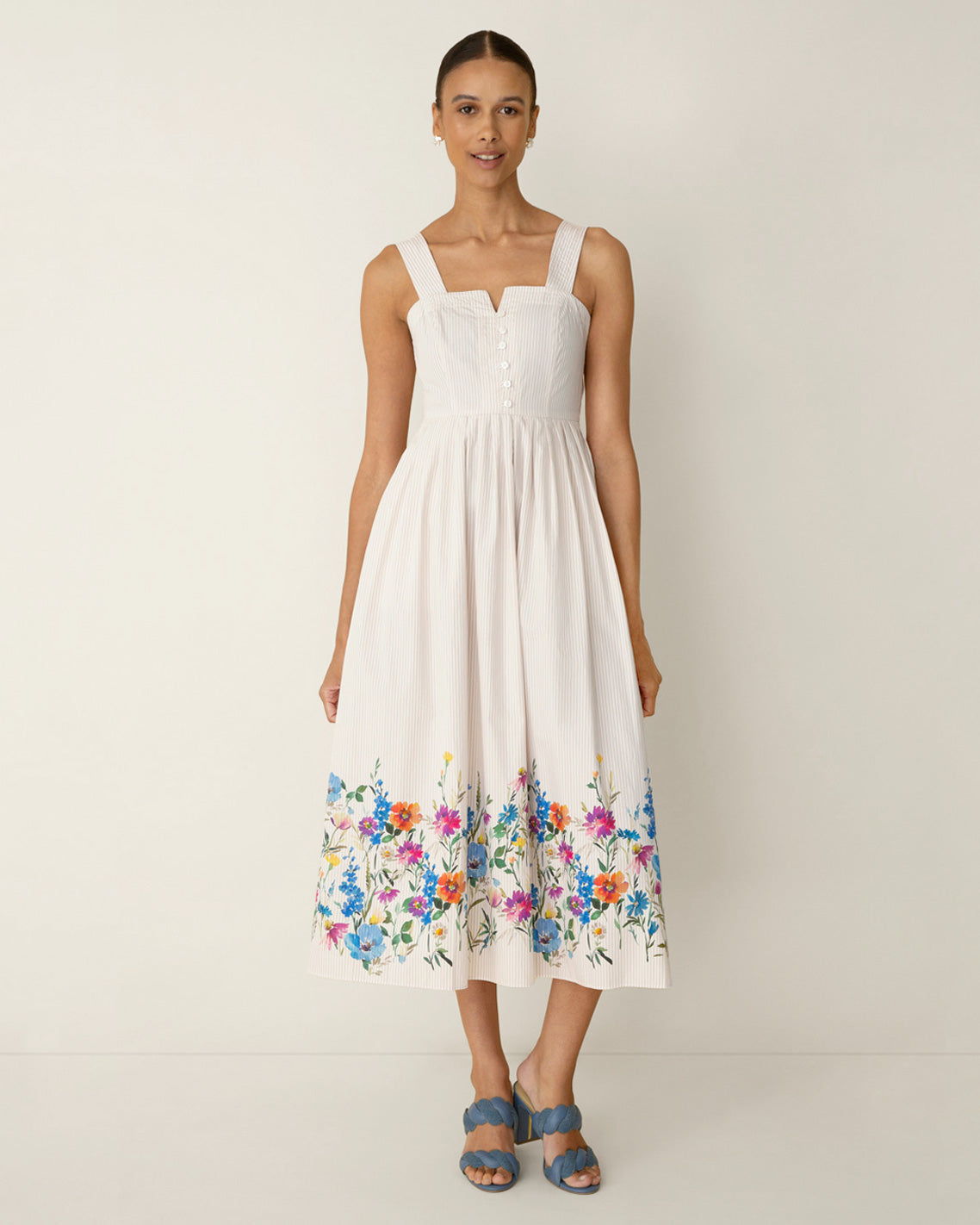 Draper James Tan Clarence Midi Dress in Summer Blooms