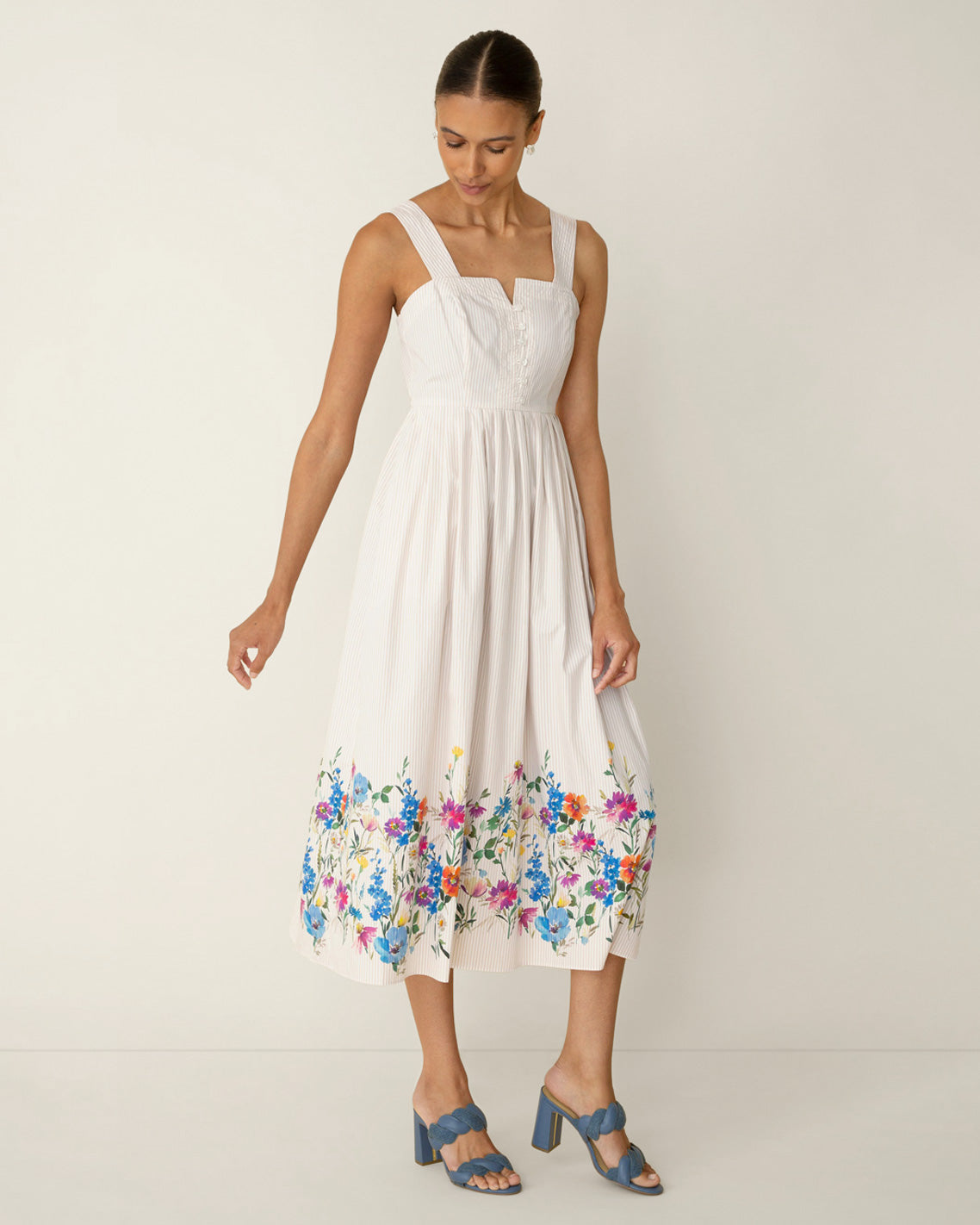 Draper James Tan Clarence Midi Dress in Summer Blooms