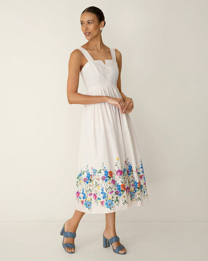 Draper James Tan Clarence Midi Dress in Summer Blooms