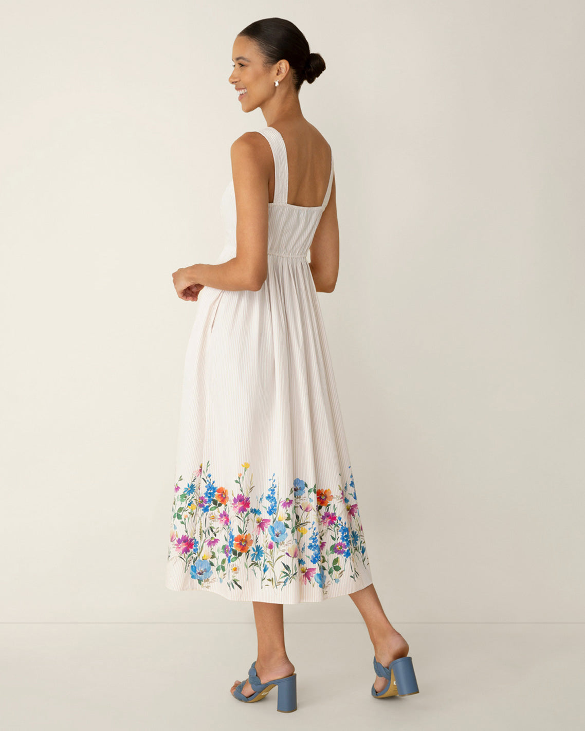 Draper James Tan Clarence Midi Dress in Summer Blooms