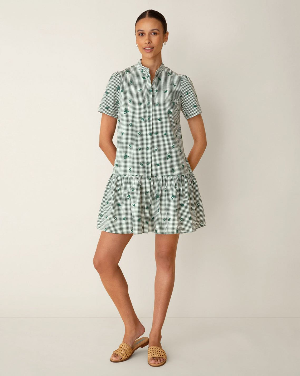 Draper James Green Multi Molly Mini Dress in Green Gingham