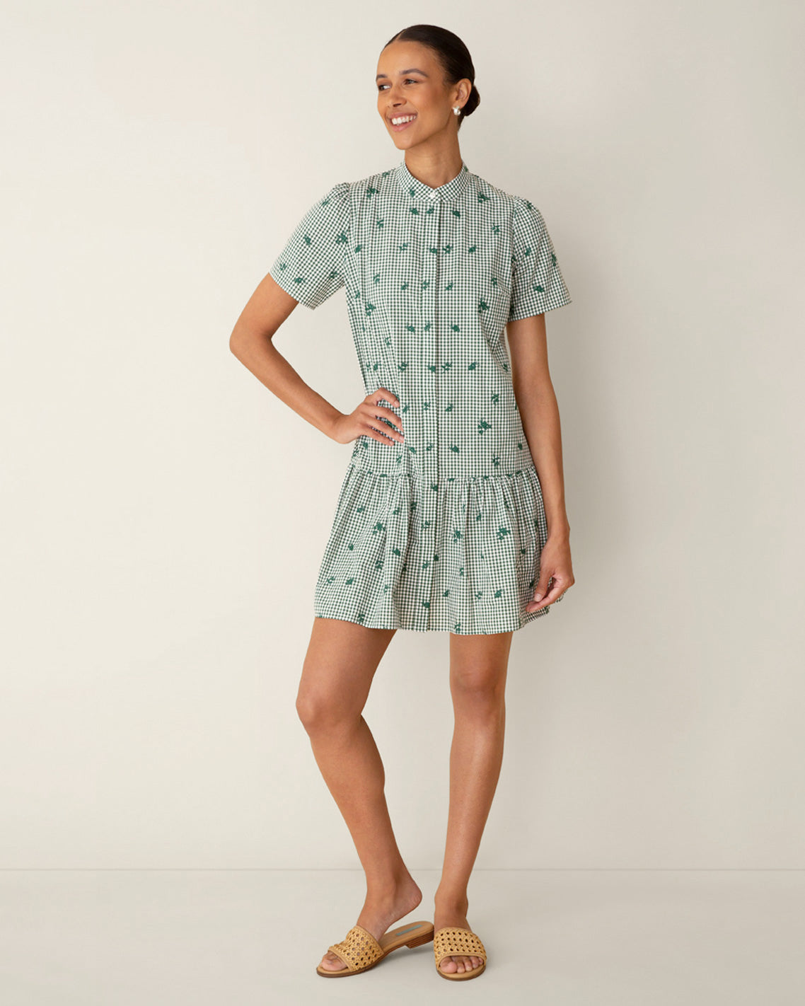 Draper James Green Multi Molly Mini Dress in Green Gingham