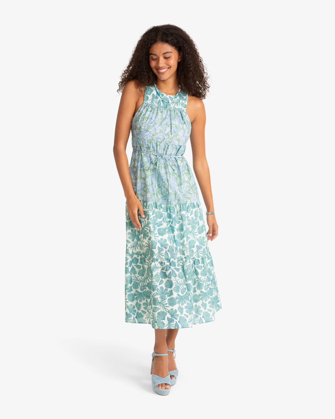 Draper James Green Multi Marlow Two Tone Shell Midi Dress