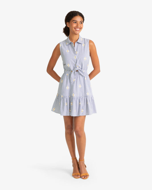 Draper James Blue/White Laken Tie Waist Stripe Dress