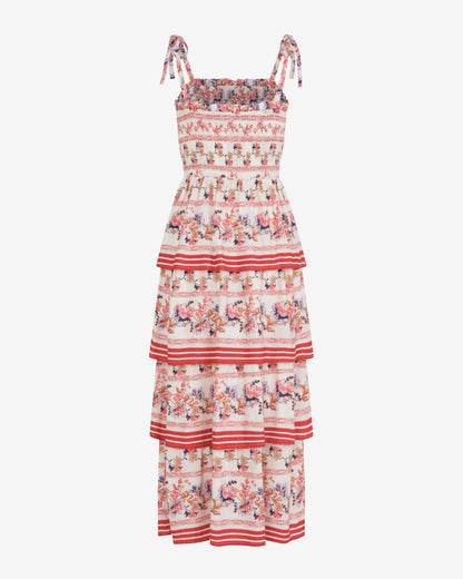 Draper James Fuschia Brooke Multi Tier Midi Dress in Floral