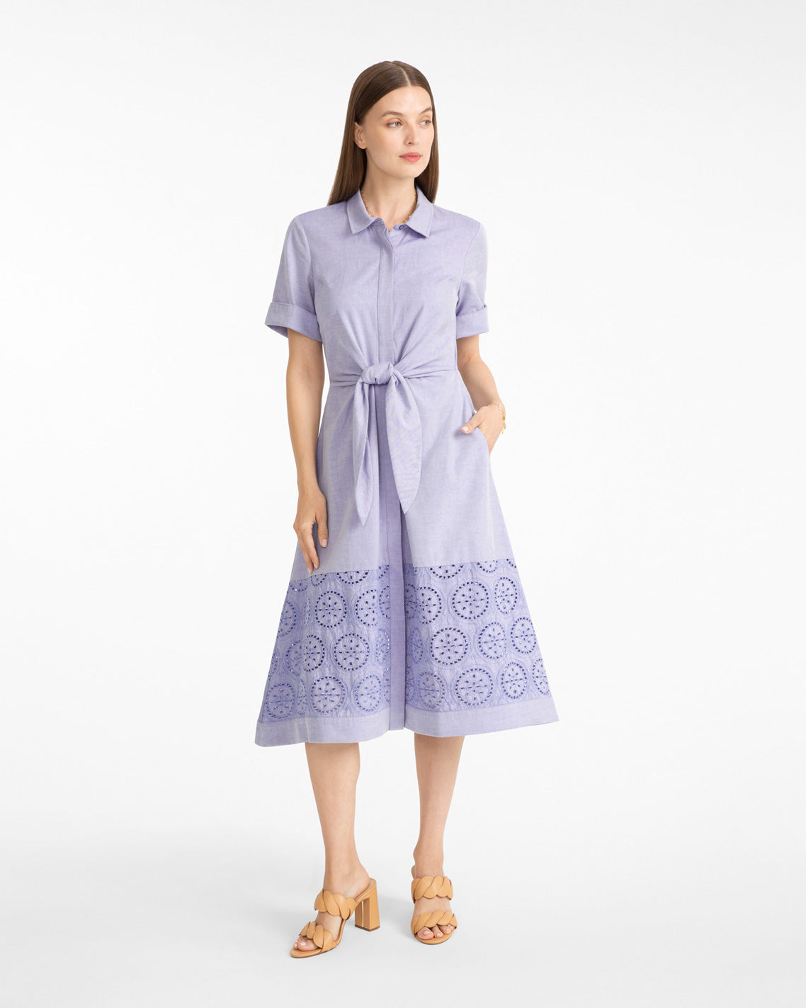 Draper James Blue Multi Riley Midi Shirtdress in Embroidery