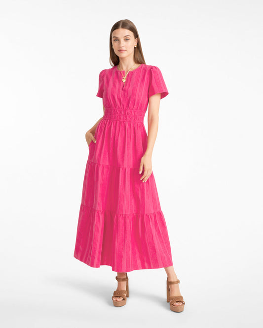 Draper James Pink Hollie Midi Dress in Textured Stripe