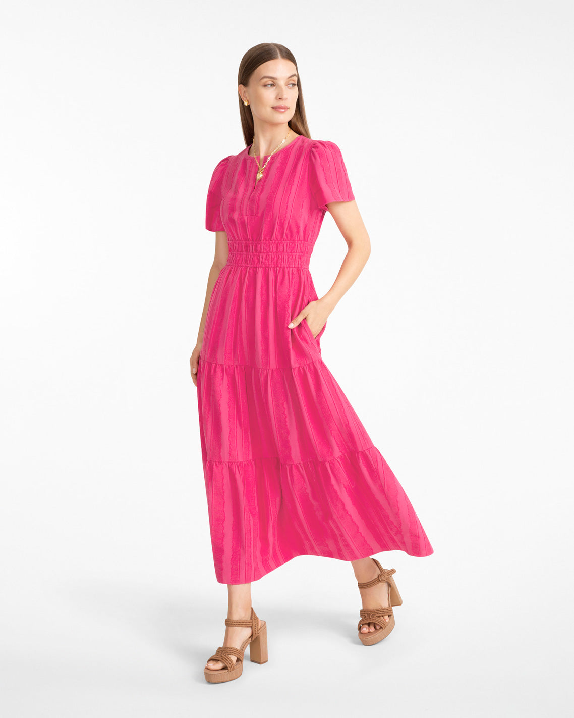 Draper James Pink Hollie Midi Dress in Textured Stripe