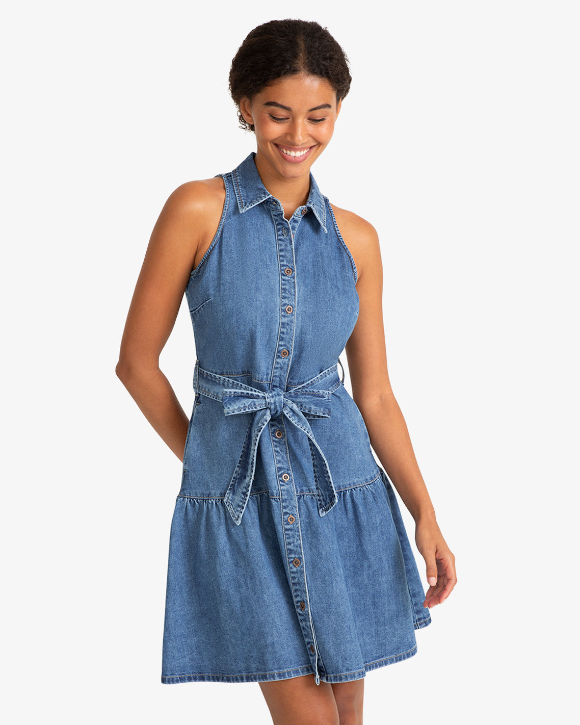 Draper James Medium Wash Lexi Sleeveless Tie Waist Dress