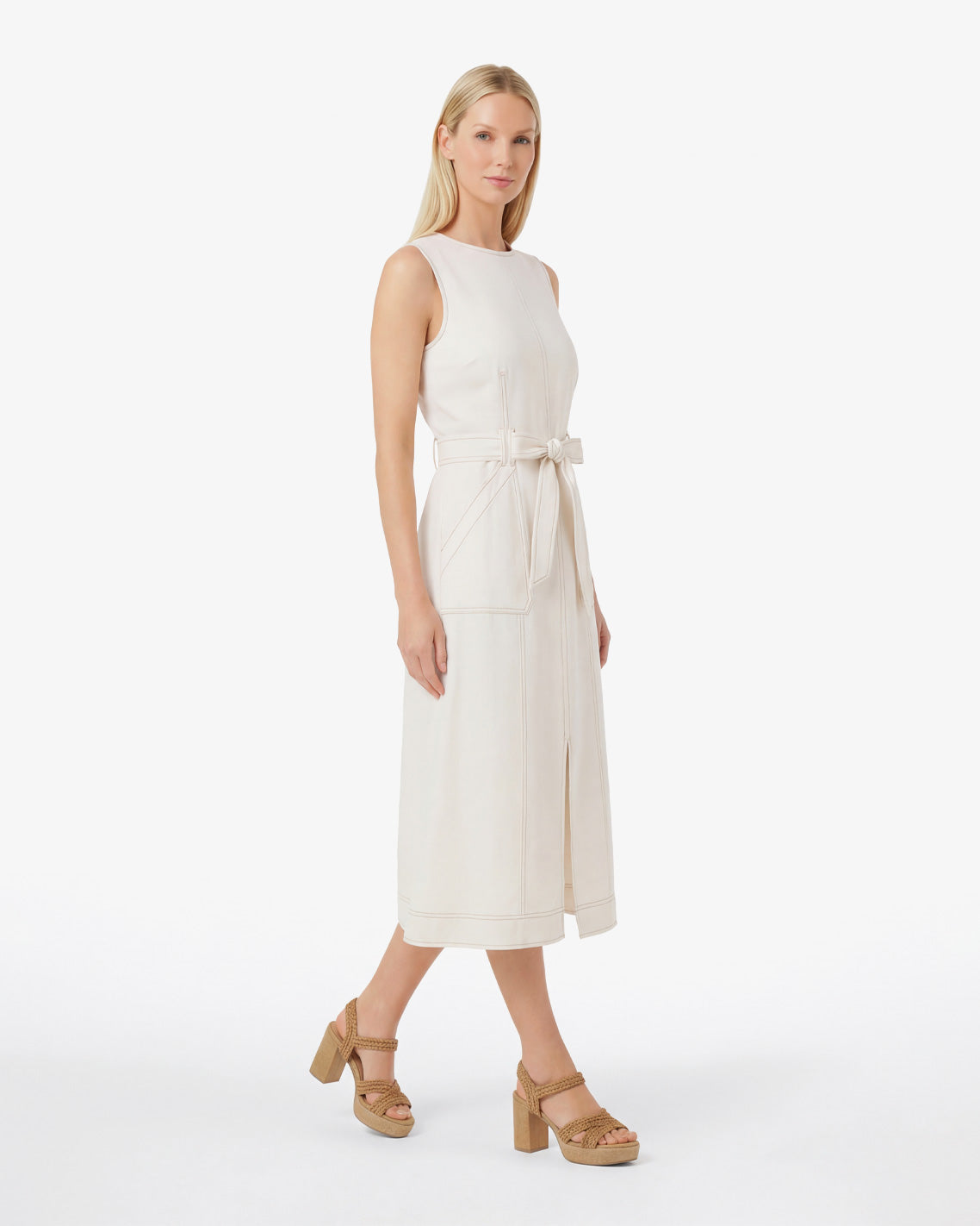 Draper James White Thea Midi Dress in Linen