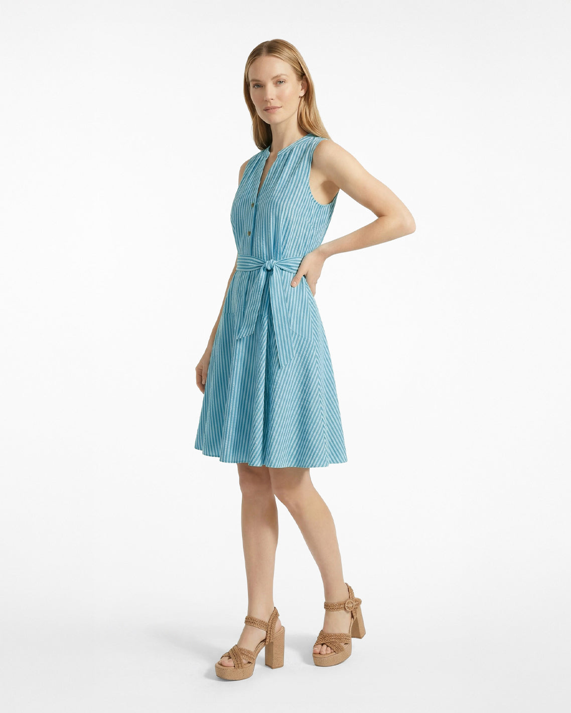 Draper James Multistripe Avery Sleeveless Dress in Seersucker Stripe