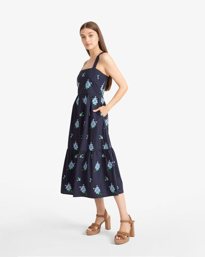 Draper James Nassau Navy Multi Cynthia Dress in Floral Embroidery