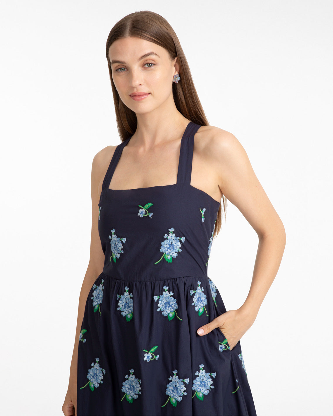 Draper James Nassau Navy Multi Cynthia Dress in Floral Embroidery