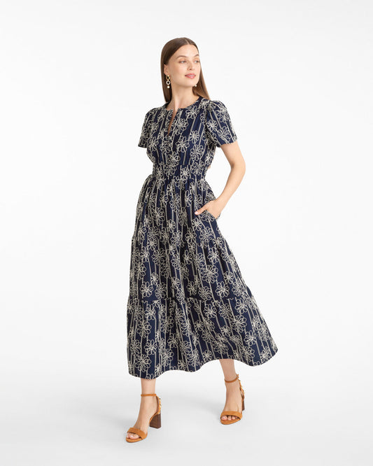 Draper James Nassau Navy Multi Hollie Midi Dress in Embroidery