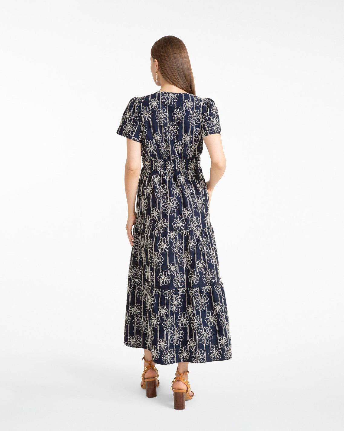 Draper James Nassau Navy Multi Hollie Midi Dress in Embroidery
