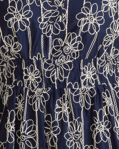 Draper James Nassau Navy Multi Hollie Midi Dress in Embroidery
