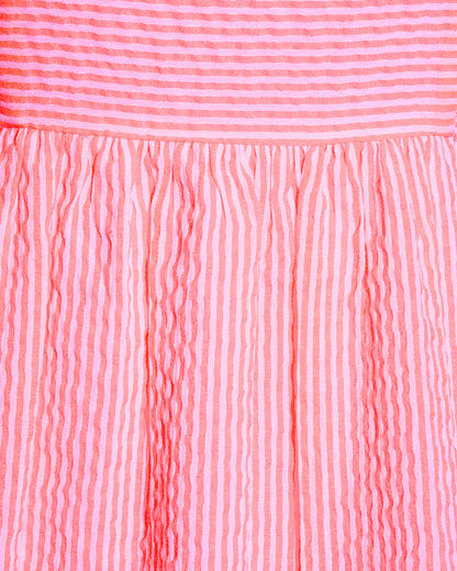 Draper James Pink Seersucker Stripe Carrie Midi Dress in Pink Seersucker