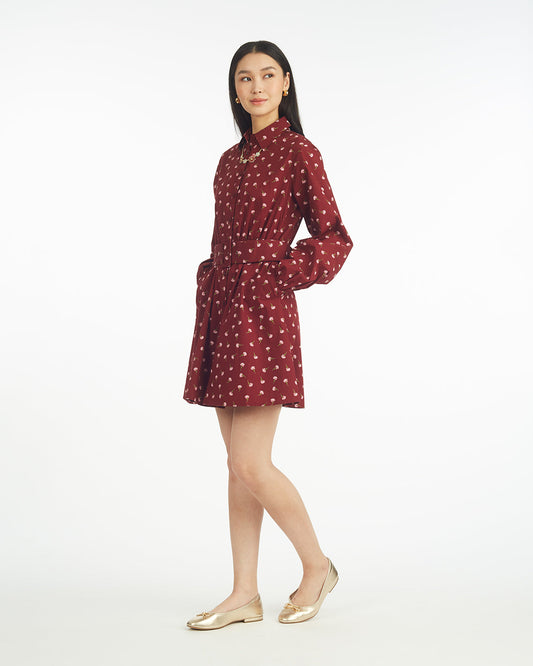 Draper James Burgundy Buds Lily Long-Sleeve Mini Dress in Burgundy Buds