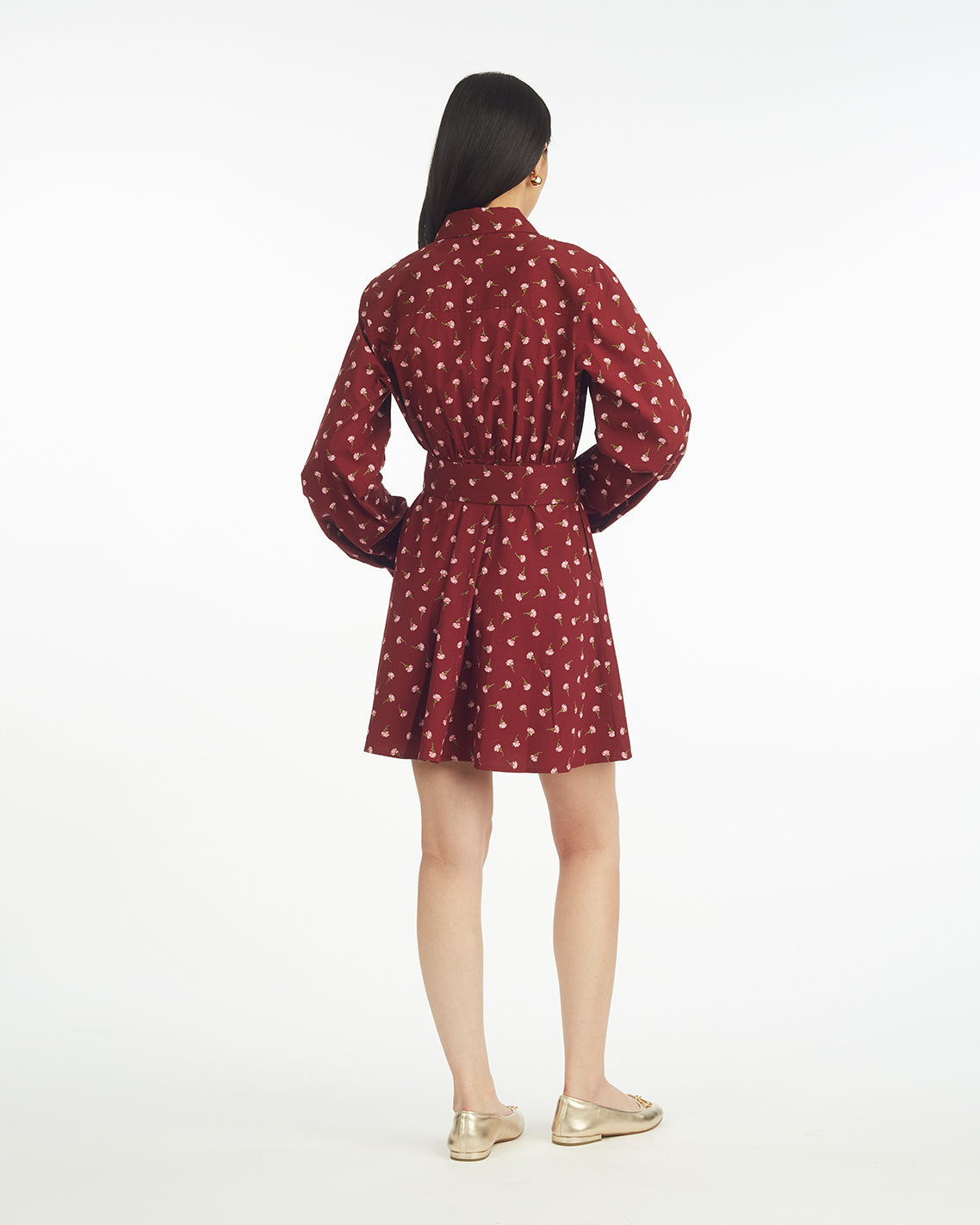 Draper James Burgundy Buds Lily Long-Sleeve Mini Dress in Burgundy Buds