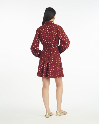Draper James Burgundy Buds Lily Long-Sleeve Mini Dress in Burgundy Buds